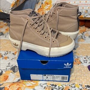 Adidas Tan High-Top Sneakers with Cream Sole